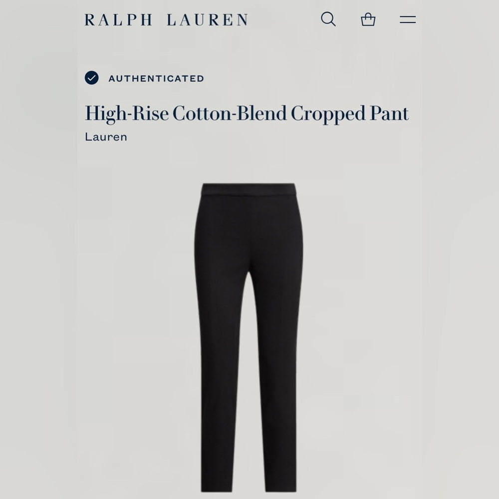 NWT Women Lauren RALPH LAUREN Black High-Rise Cotton-Blend Cropped Pant Sz 10&12 - Picture 3 of 8